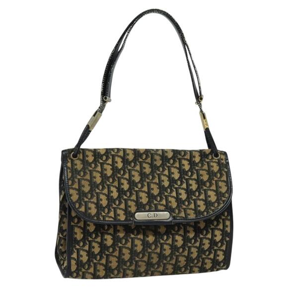 DIOR Trotter Canvas Shoulder Bag Navy Gold - Picture 1 of 12
